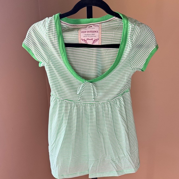Poof Excellence Tops - Poof Excellence Light Green Striped Short Sleeve Tee